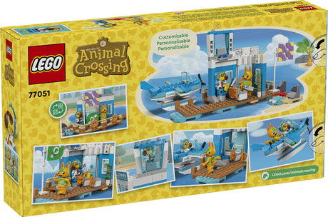 LEGO Animal Crossing Fly with Dodo Airlines set with seaplane, control tower, jetty, and minifigures Wilbur and Tangy.