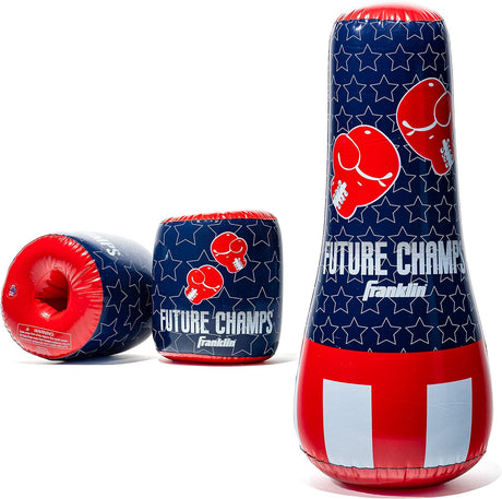 Punching Bag & Gloves inflatable set with water-weighted base and oversized bopper gloves for kids learning boxing fun and skills.