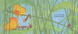 Illustration from Mushroom Lullaby showing insects enjoying lemonade at a tiny table among tall grass and leaves.