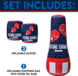 Punching Bag & Gloves set with inflatable water-filled base bag and two inflatable gloves for kids boxing practice.
