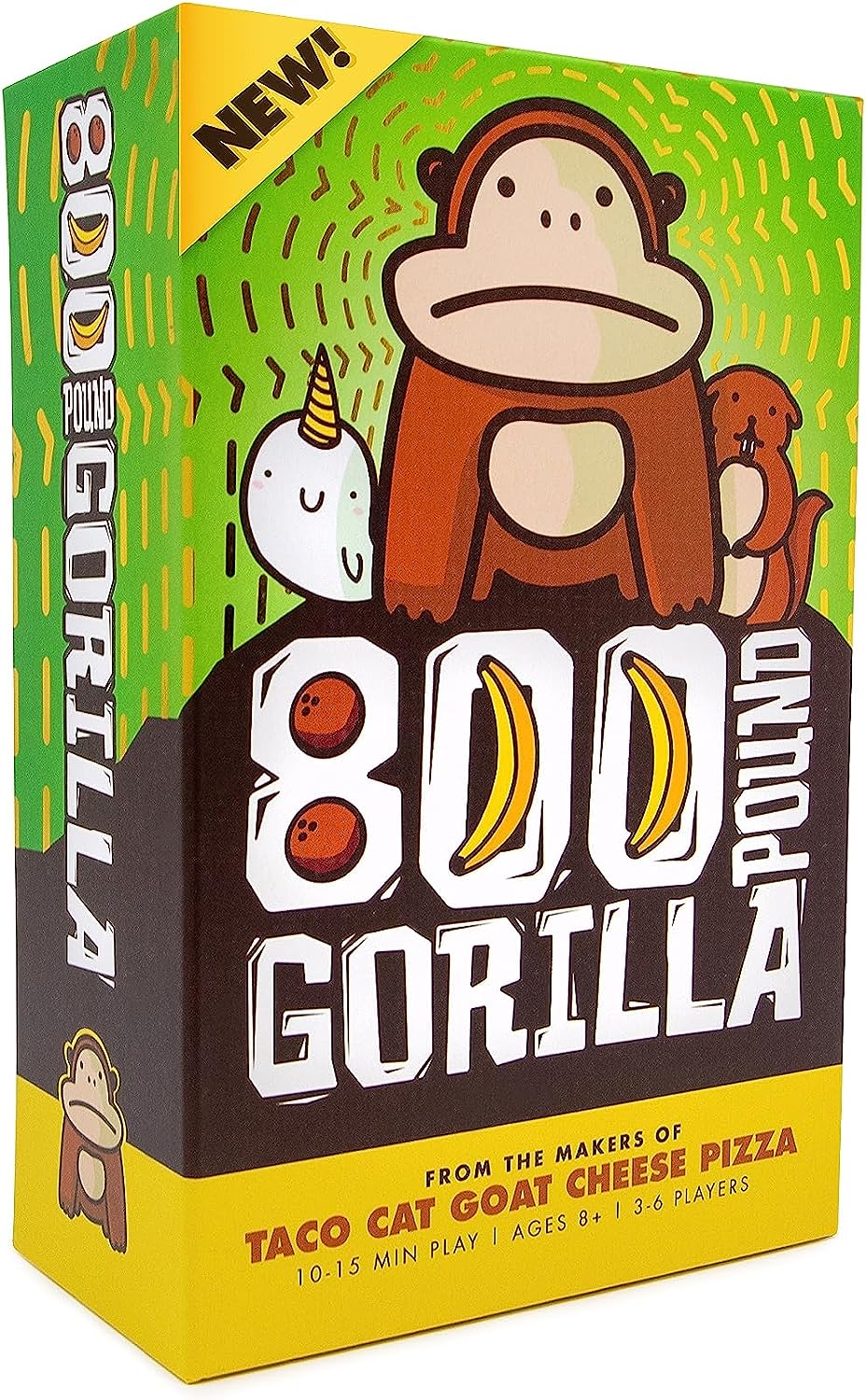 800 Pound Gorilla game box featuring a cartoon gorilla, banana, and playful colorful design for family fun.