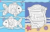 Challenging Mazes for Clever Kids shows colorful fish and sand bucket mazes to engage children aged 4-8 in fun puzzles.