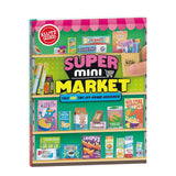 Super Mini Market papercraft kit with colorful punch-out grocery packages and display shelves for creating a miniature supermarket.