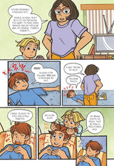 Four Eyes comic panel showing a stressed boy and a caring mom in a middle school family scene.