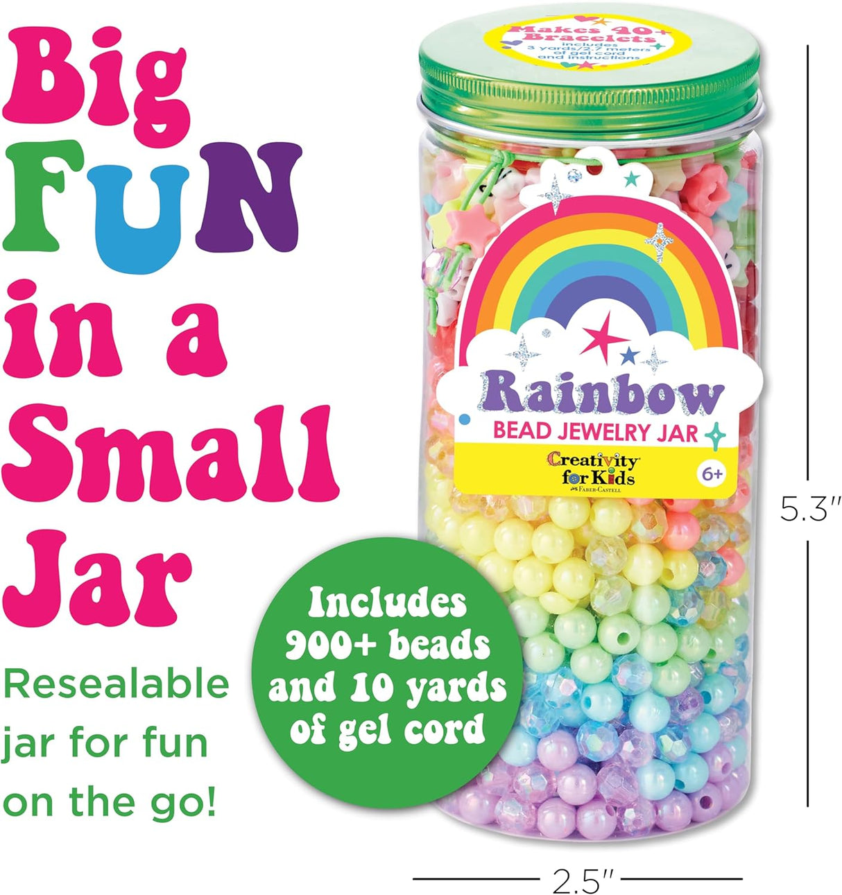 Bead Jewelry Jar | Rainbow with 900+ colorful beads and 10 yards of gel cord for creative jewelry making.