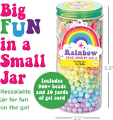 Bead Jewelry Jar | Rainbow with 900+ colorful beads and 10 yards of gel cord for creative jewelry making.