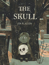 The Skull A Tyrolean Folktale book cover featuring a girl holding a skull in a dark forest by Jon Klassen.