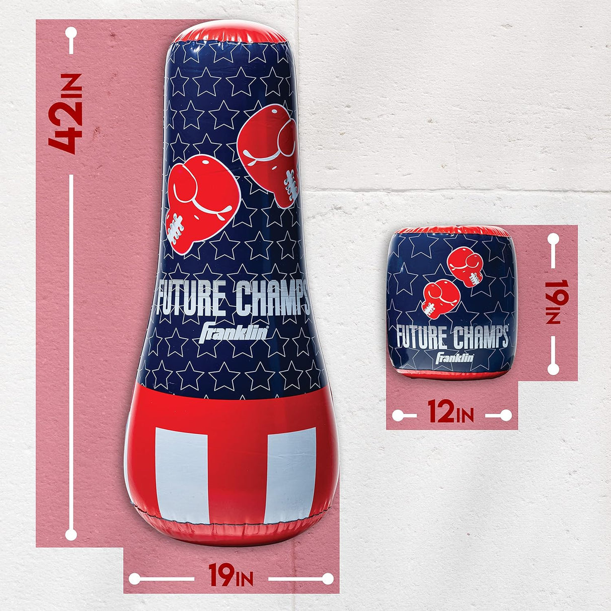 Punching Bag & Gloves inflatable set with red gloves and star-patterned punching bag for kids boxing practice.