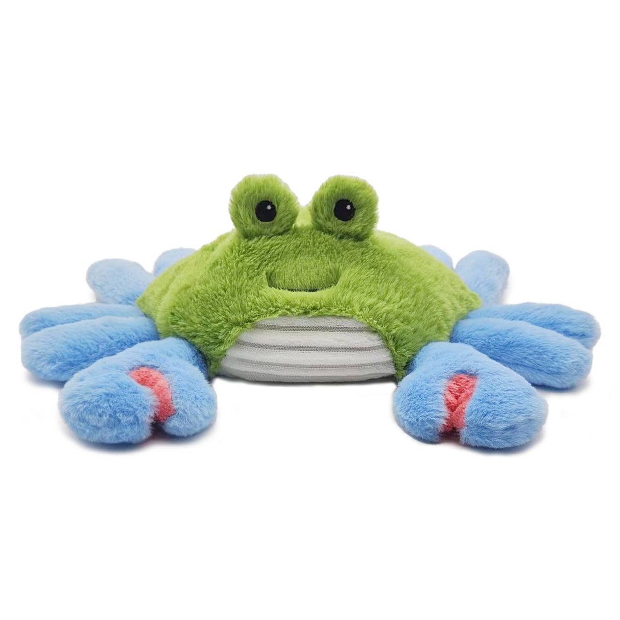 Soft green and blue plush crab with big eyes, designed to provide warmth and comfort scented with lavender