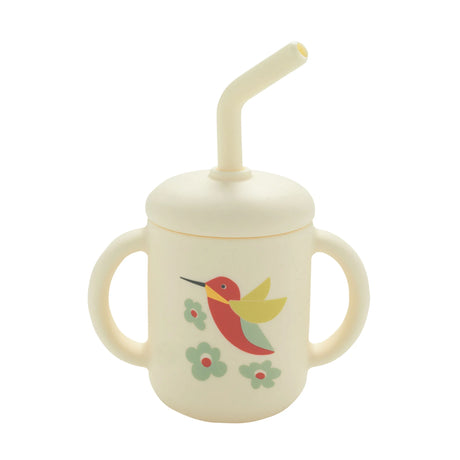 Fresh & Messy Sippy Cup | Hummingbird with removable lid, straw, two handles, and hummingbird floral design for kids.