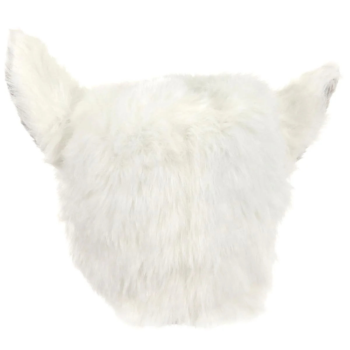 Yeti Soft Hat showing fluffy white fur and pointy ears, designed to fit most head sizes with adjustable velcro.