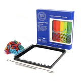 Potholder Loom Pro kit with large metal loom, colorful cotton loops, hooks, and instructions for making bigger potholders.