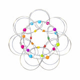 Flexi-Sphere toy with colorful glass beads and silver wire, collapsible and expandable for fidgeting and stress relief.