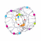 Flexi-Sphere fidget toy with colorful glass beads and silver wire, collapsible into beautiful, flexible shapes for all ages.