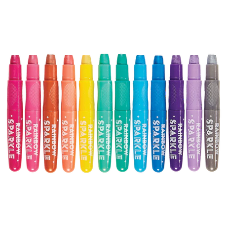 Rainbow Sparkle Watercolor Gel Crayons set of 12 vibrant twist-up crayons with comfort grip for watercolor effects.
