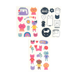 Pawsitive Cats Tattoos featuring colorful and black-and-white cat designs on three sheets of temporary kids tattoos.
