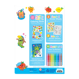 Back packaging of Yummy Yummy Scented Coloring Kit showing coloring book, scented stickers, and 10 fruit-scented markers.
