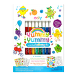 Yummy Yummy Scented Coloring Kit with 10 fruit-scented markers, 100+ scented stickers, and a hidden pattern coloring book.