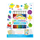 Yummy Yummy Scented Coloring Kit with 10 fruit-scented markers, 100+ scented stickers, and a hidden pattern coloring book.
