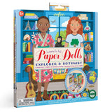 Paper Dolls Explorer & Botanist featuring two paper dolls with reusable clothes and a fold-out play scene for imaginative play.