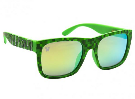 Arkaid Minecraft Sunglasses with green pixelated design and mirrored lenses for a cool, blocky gaming look.