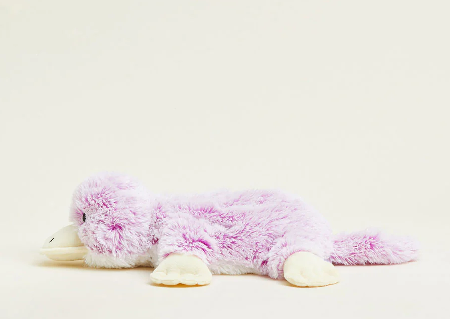 Warmies | Platypus plush in soft lavender color, microwavable for soothing warmth and scented with real French lavender.