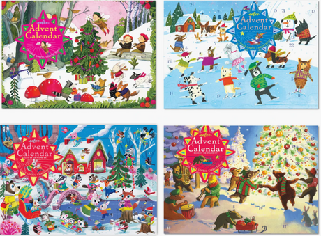 eeBoo Advent Calendar featuring festive scenes with critters and holiday cheer on 11"x15" paperboard calendar.