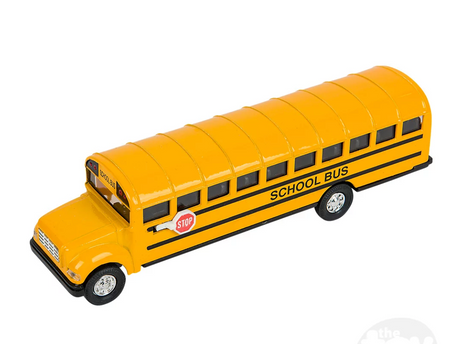 School Bus | 7-Inch die-cast pull back toy bus with functional doors, bright yellow and detailed design for kids ages 3 and up.