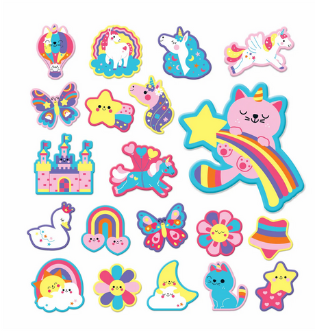Bath Shapes Unicorn Dreams soft foam magical unicorns and colorful shapes stickable for bath time fun.