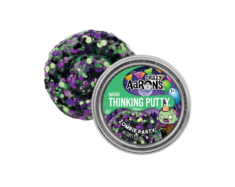 Mini Trick or Treat | Zombie Party Thinking Putty with colorful confetti inside in a small metal tin for sensory play.