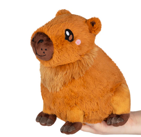 Capybara Mini plush toy held in hand, soft polyester fiber, cute and cuddly, perfect for all ages.