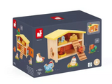 Farm My First Hen House wooden toy with 9 barnyard accessories for early learning and imaginative play.