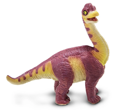 Brachiosaurus Baby dinosaur toy figure with long neck, pastel colors, and cute surprised expression, size 3x3 inches for kids 3+
