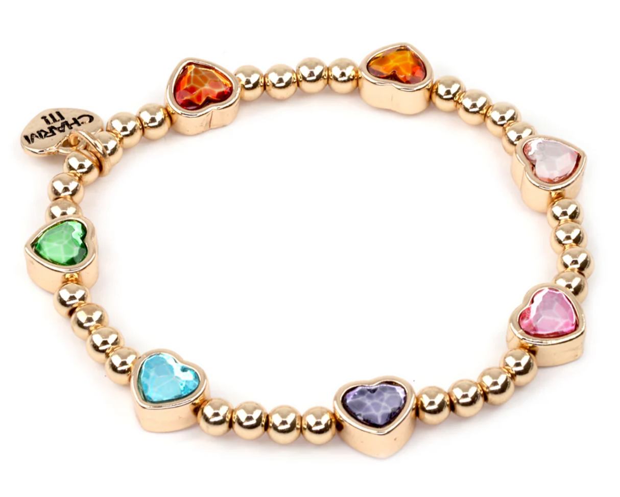 Gold Sparkle Heart Stretch Bead Bracelet