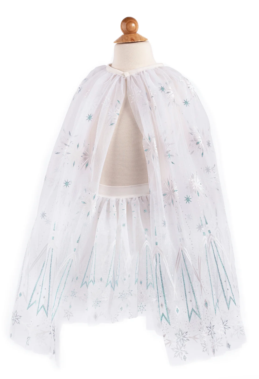 Winter Wonderland Cape | Size 3-4 with white tulle and icy printed designs for a snowy magical look.