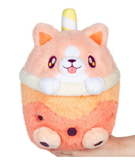 Corgi Bubble Tea Mini plush toy in soft pastel colors shaped like a playful corgi inside a boba cup.