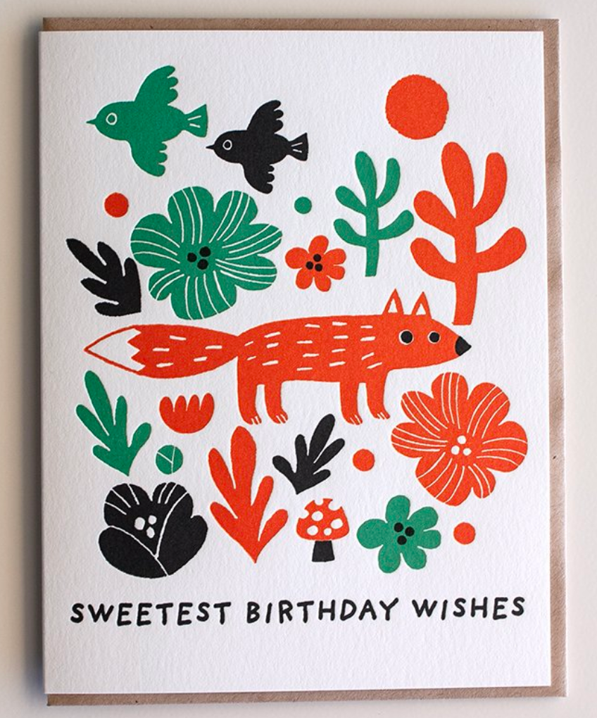 Fox and Flowers Birthday Card