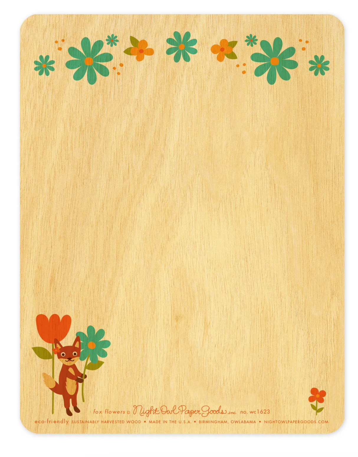 Fox Flowers Wood Birthday Card