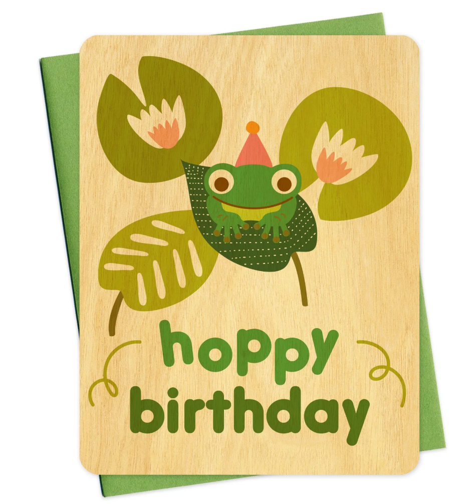 Hoppy Frog Wood Birthday Card