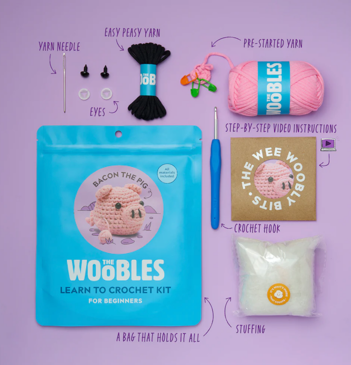 The Woobles Crochet Kit | Bacon the Pig