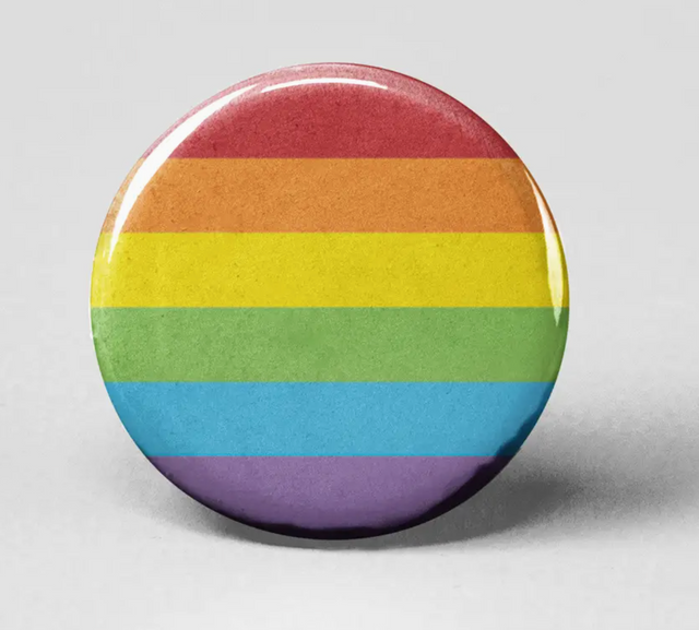 Button | Rainbow Simple featuring vibrant horizontal rainbow stripes on a 1.25-inch round pin-style button.