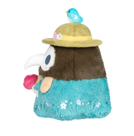 Spring Mushroom Plague Doctor plush with bird on hat, pastel colors, and floral details for springtime decor.