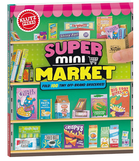 Super Mini Market Event Kit with punch-out mini grocery packages and display shelf for creative play and collection.