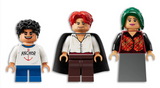 LEGO minifigures Luffy, Shanks, and Makino from the ONE PIECE Windmill Villiage Hut set displayed on white background.