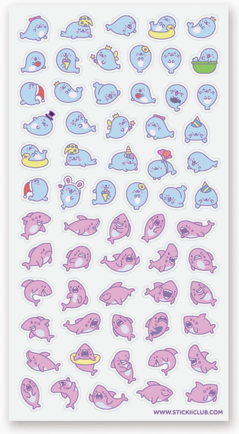 Kawaii Seals & Sharks Stickers