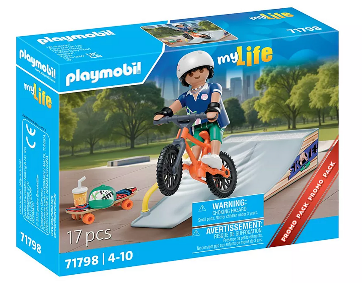 Playmobil myLife Skateboarder with bike and ramp set with helmet and accessories for kids ages 4 to 10