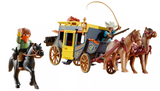 Wild West Stagecoach playset with two cowboys, three horses, luggage, and accessories for adventure scenes