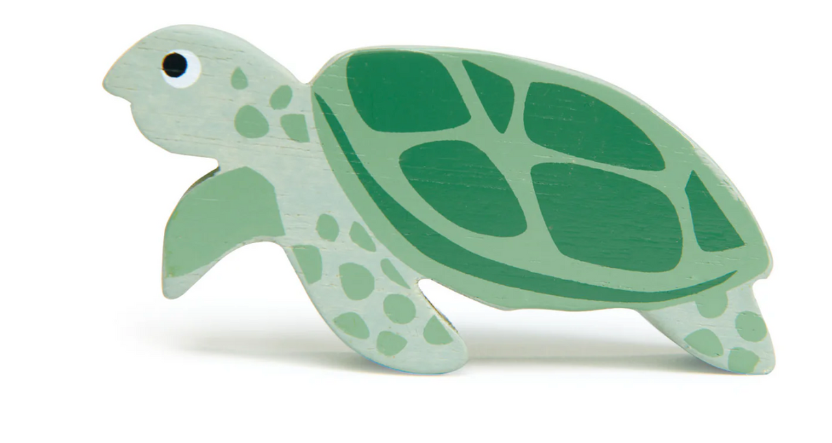 Smooth wooden sea turtle toy with natural green design perfect for imaginative ocean play for children age three and up