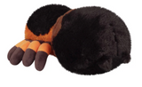 Soft plush tarantula toy with black and orange coloring, perfect for cuddling and imaginative play.