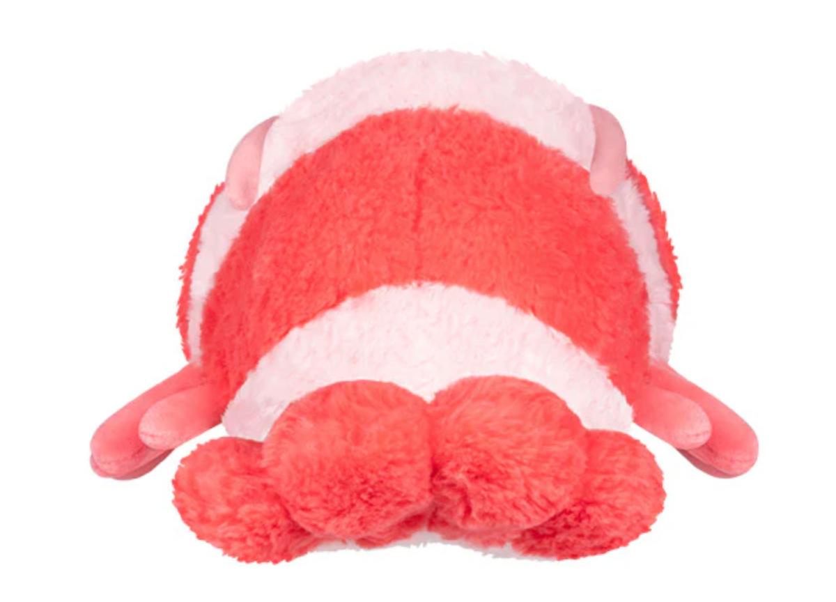 Soft and cuddly Crystal Shrimp Mini plush toy in bright coral and white colors, perfect for all ages.
